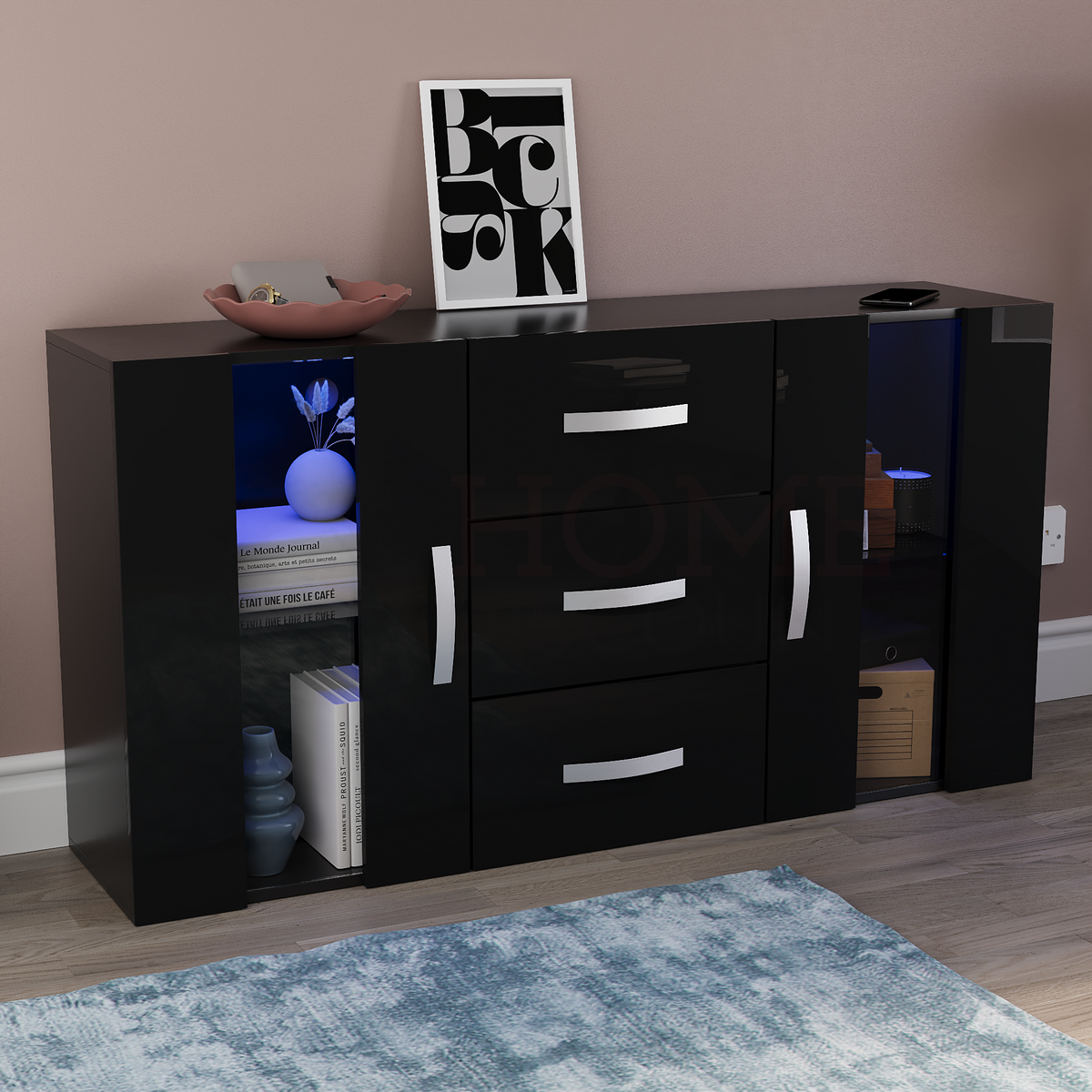 Astro 2-Door 3-Drawer LED Sideboard - Black
