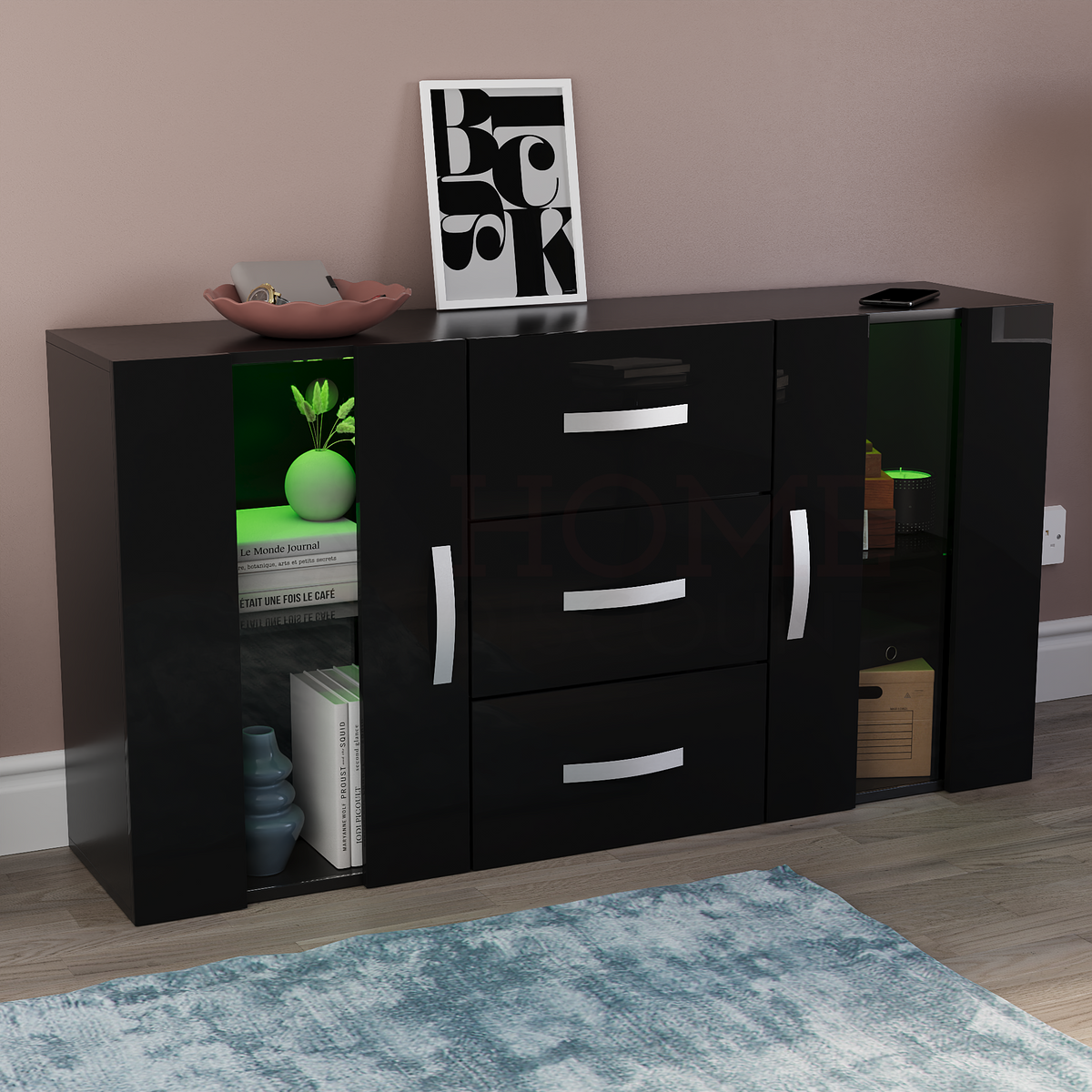 Astro 2-Door 3-Drawer LED Sideboard - Black