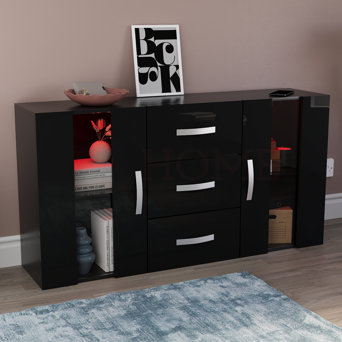 Astro 2-Door 3-Drawer LED Sideboard - Black
