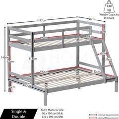 Sydney Triple Sleeper Bunk Bed - Grey