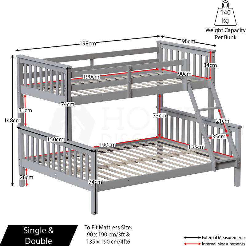 Milan Triple Sleeper Bunk Bed - Grey