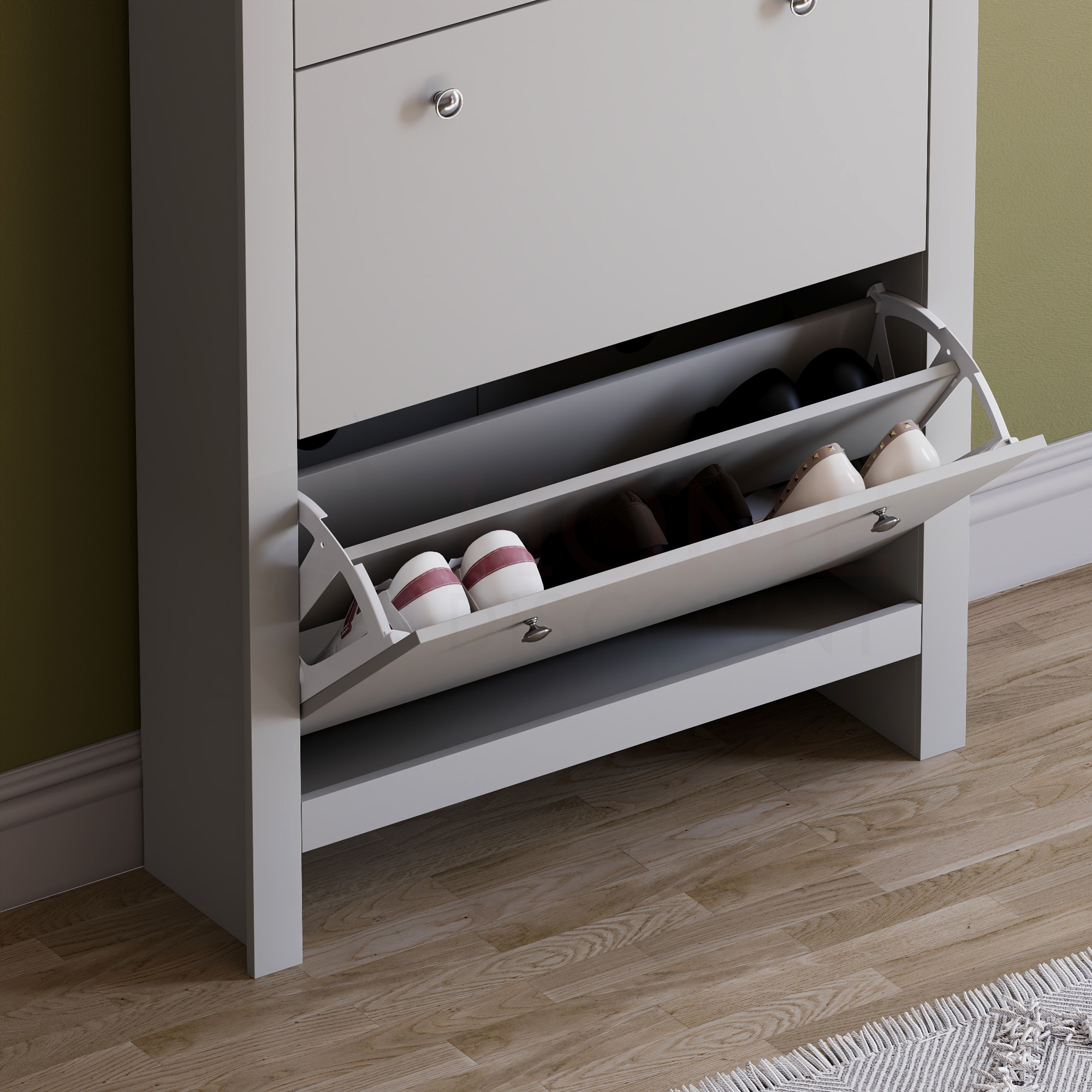Arlington 2-Doors 1-Drawer Shoe Cabinet, Grey Home Discount Ltd