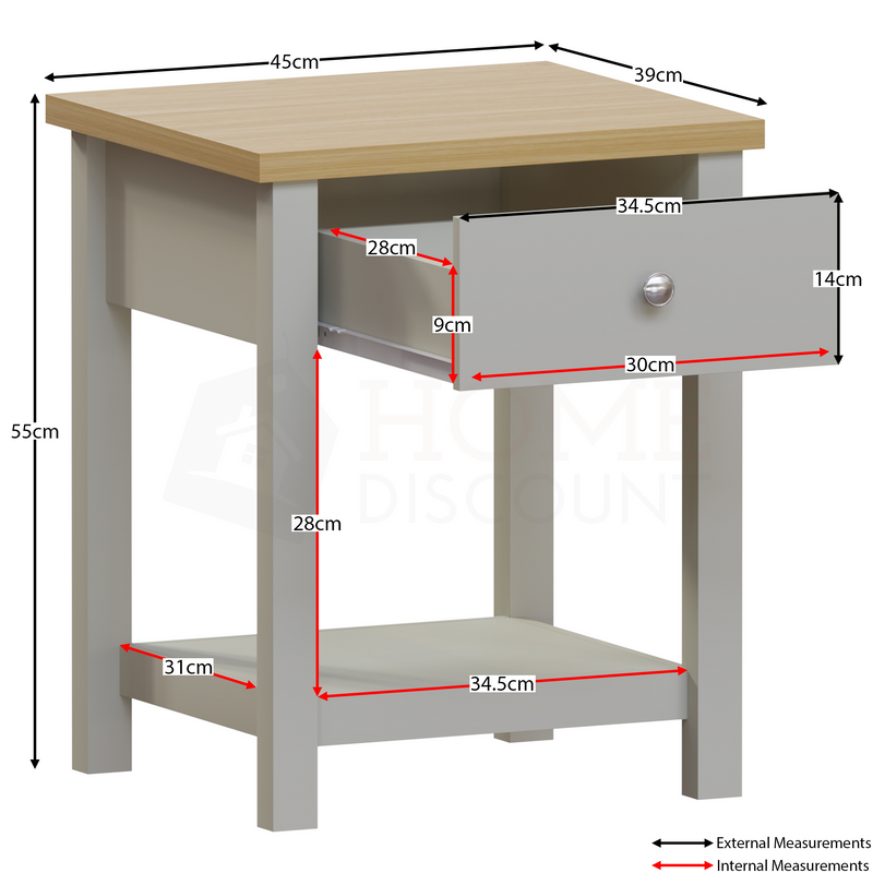 Arlington 1 Drawer Side Table, Grey