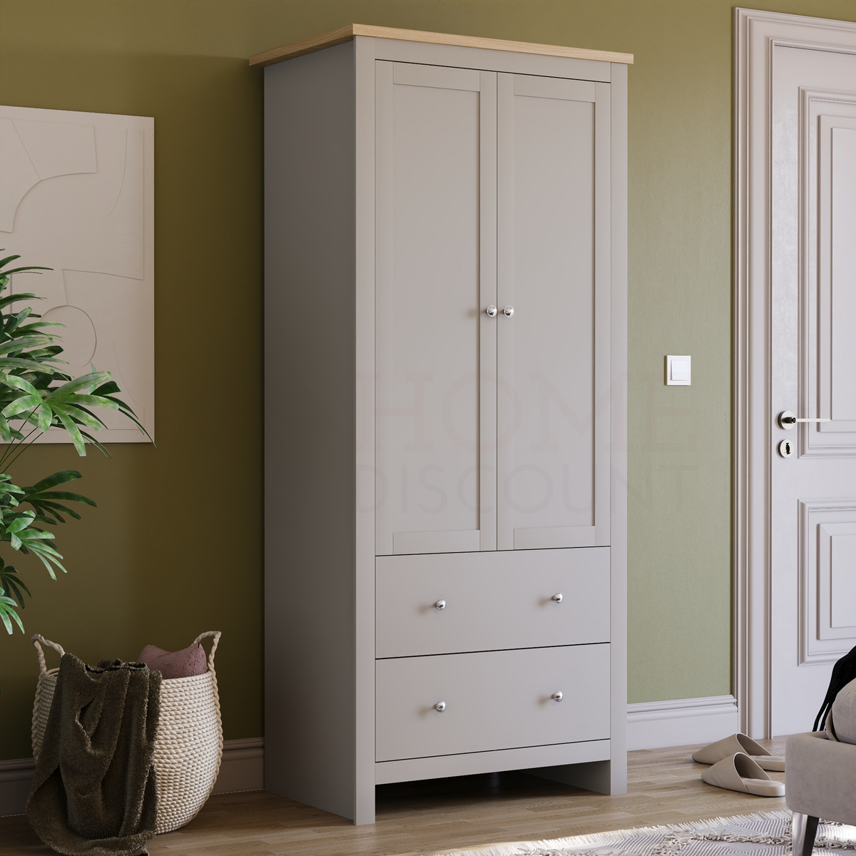 Arlington 2-Door 2-Drawer Wardrobe - Grey