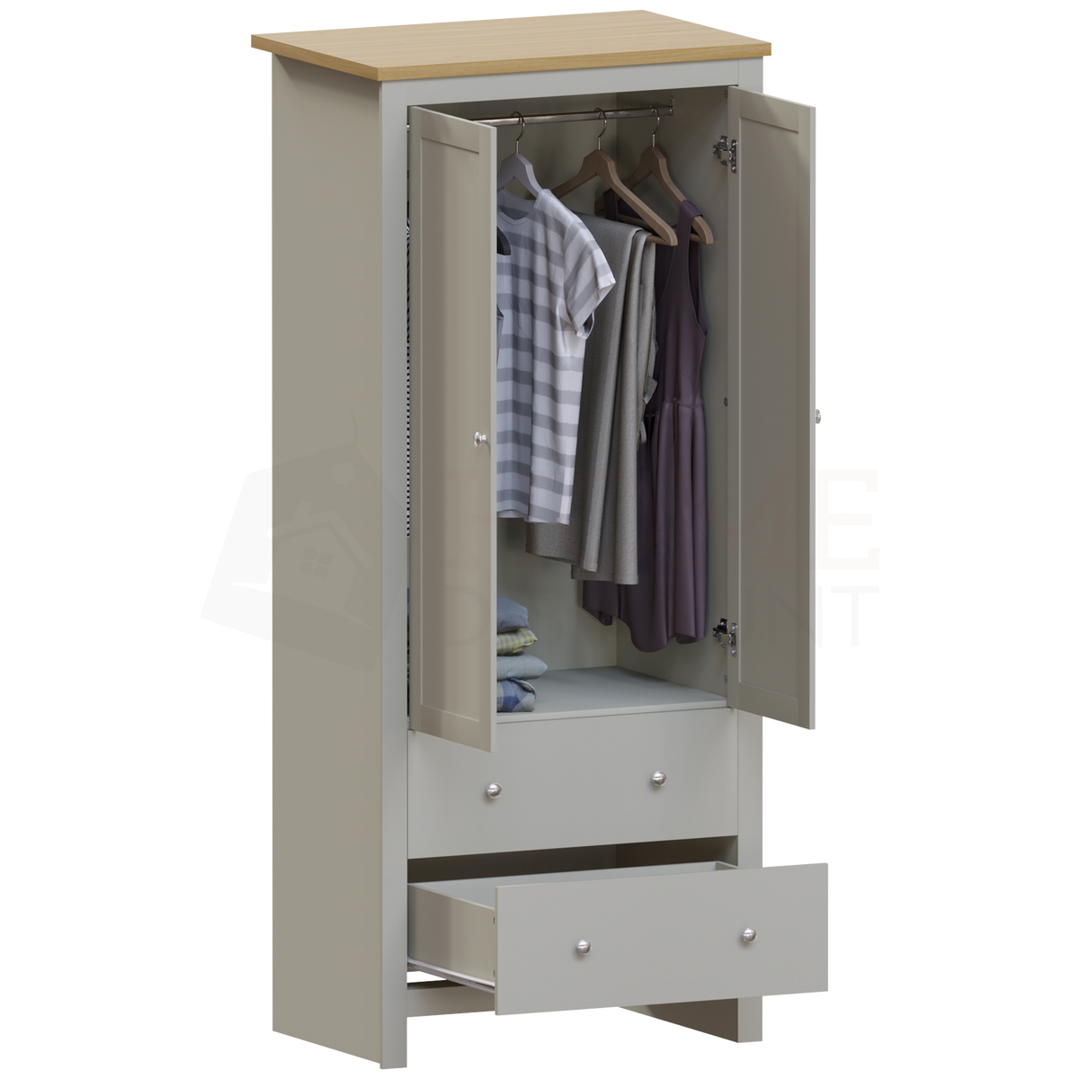 Arlington 2-Door 2-Drawer Wardrobe - Grey