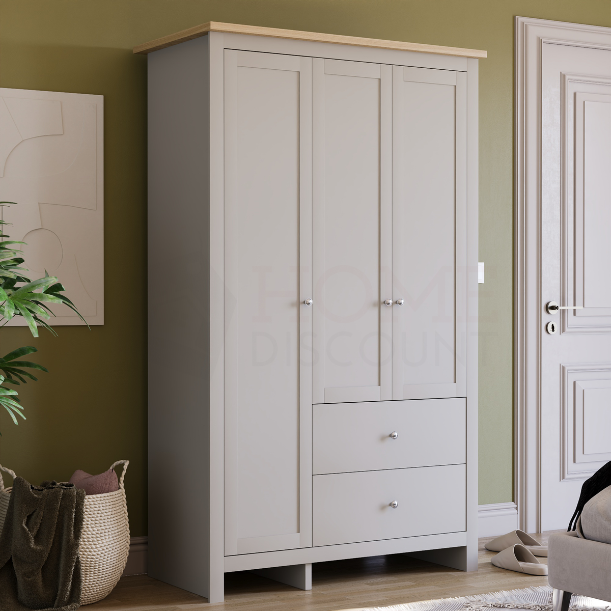 Arlington 3-Door 2-Drawer Wardrobe - Grey