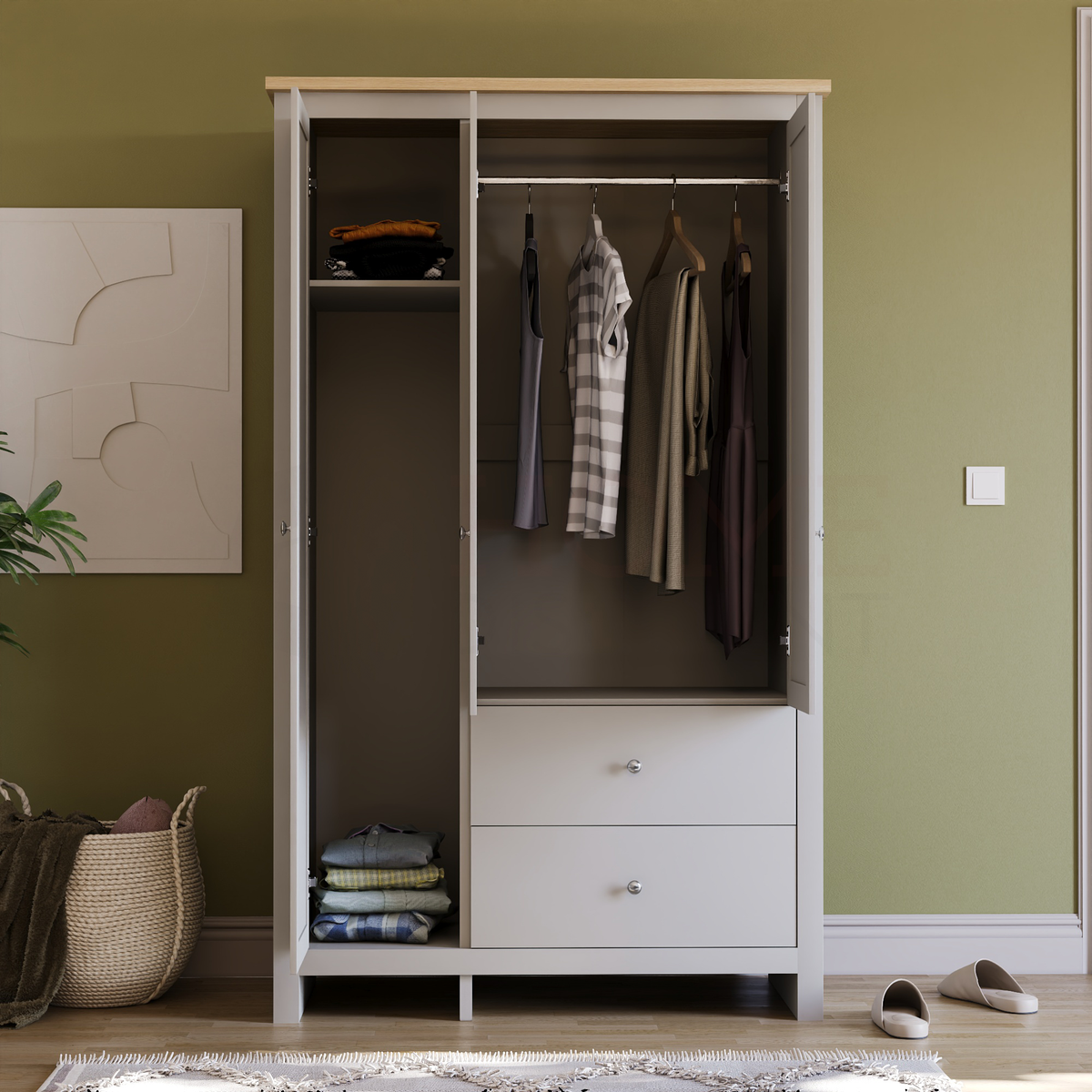 Arlington 3-Door 2-Drawer Wardrobe - Grey
