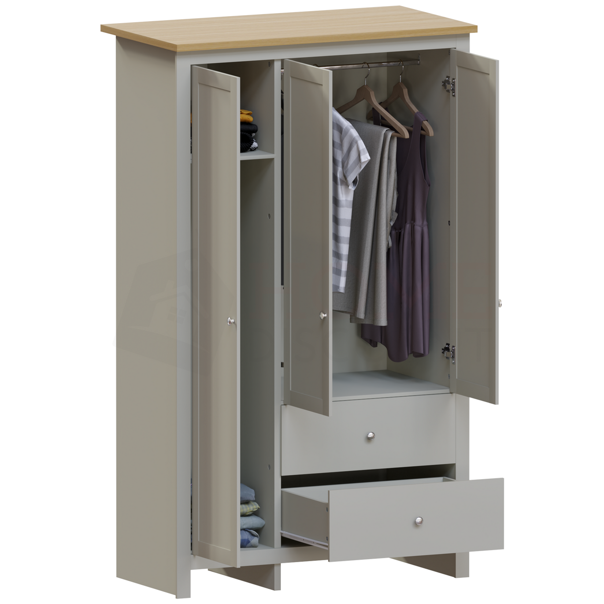 Arlington 3-Door 2-Drawer Wardrobe - Grey