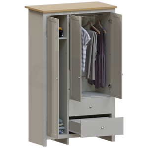 Arlington 3-Door 2-Drawer Wardrobe - Grey