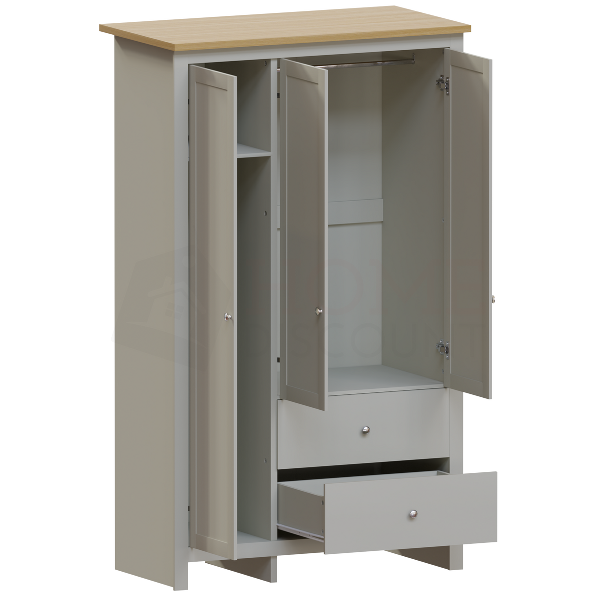 Arlington 3-Door 2-Drawer Wardrobe - Grey
