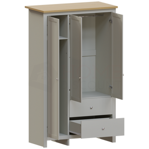 Arlington 3-Door 2-Drawer Wardrobe - Grey