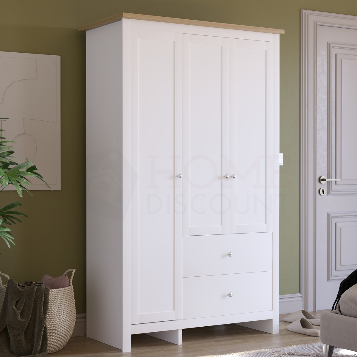 Arlington 3-Door 2-Drawer Wardrobe - White