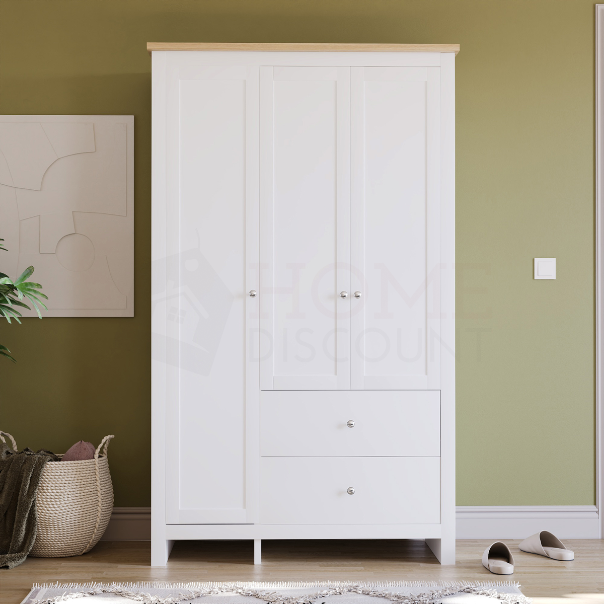 Arlington 3-Door 2-Drawer Wardrobe - White