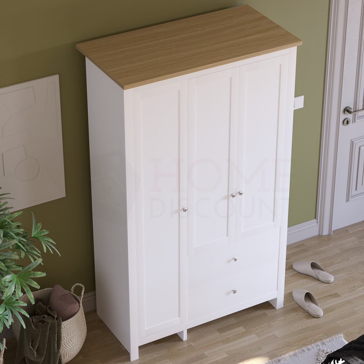 Arlington 3-Door 2-Drawer Wardrobe - White
