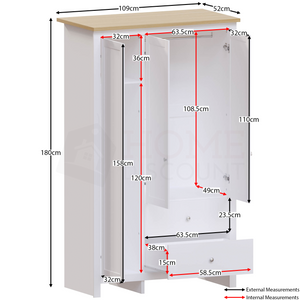 Arlington 3-Door 2-Drawer Wardrobe - White