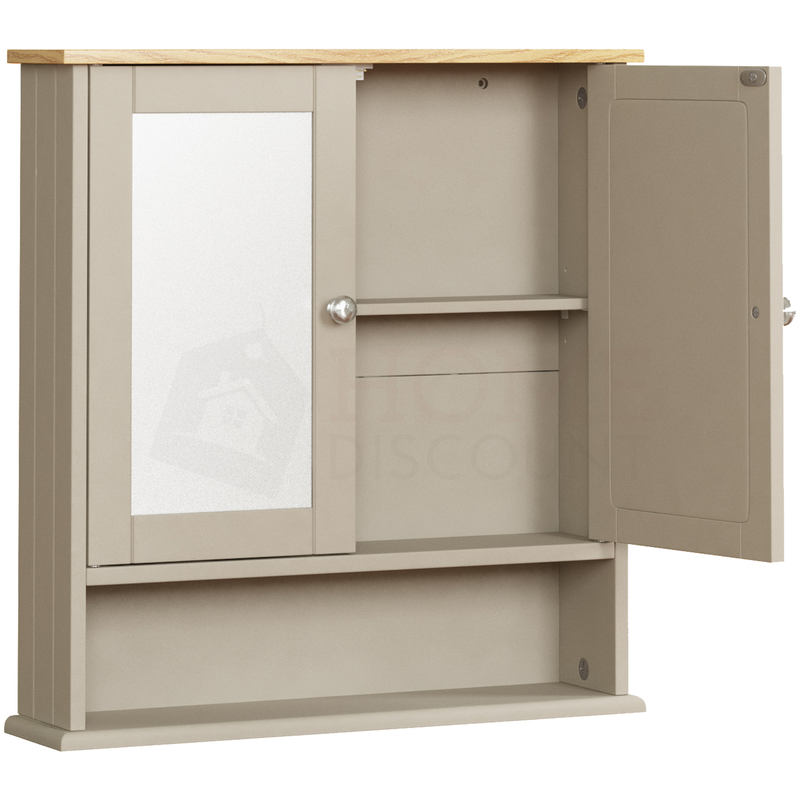 Priano 2 Door Mirrored Wall Cabinet With Shelf, Grey