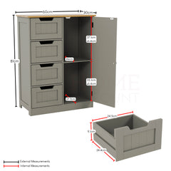 Priano 4-Drawer 1-Door Freestanding Unit - Grey & Oak