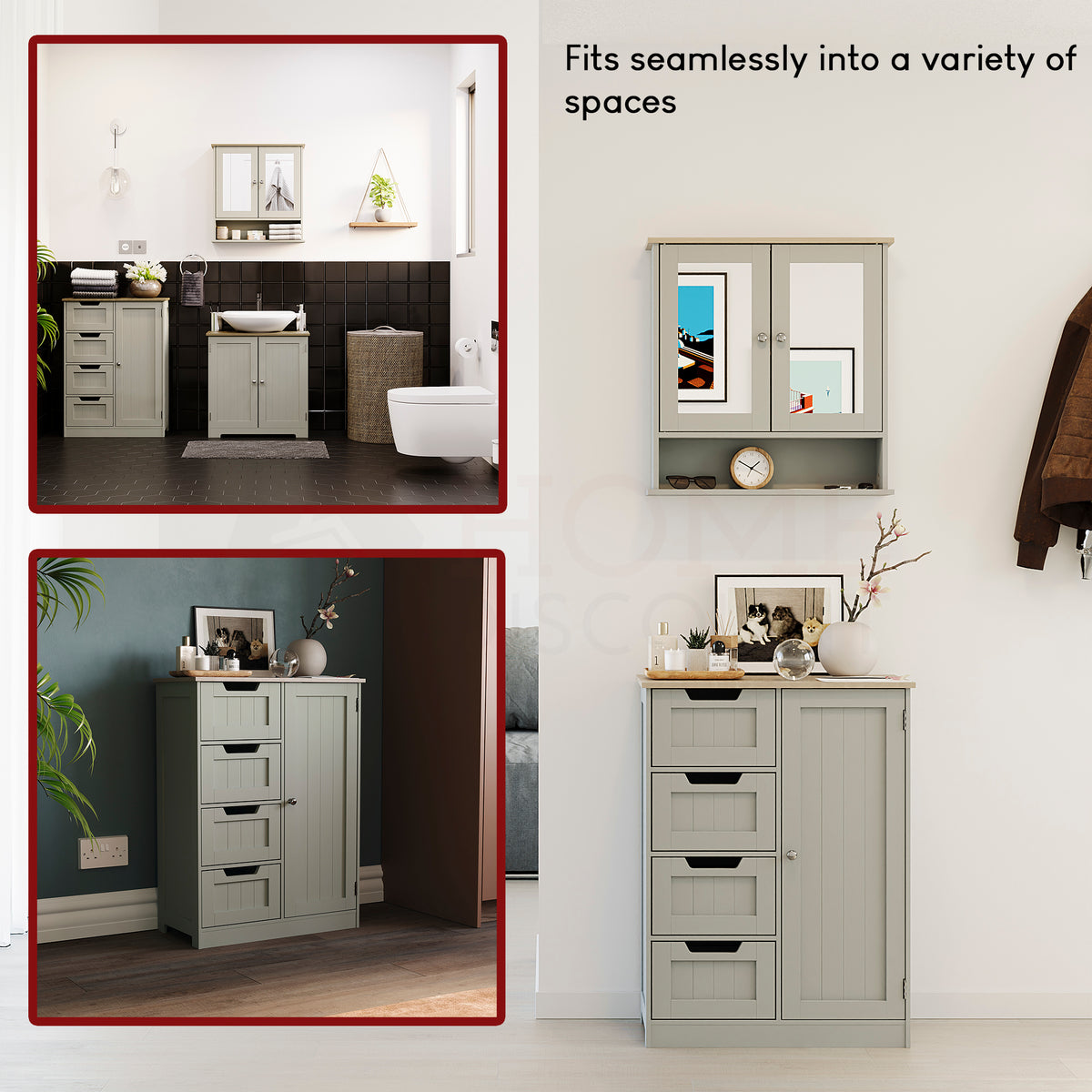 Priano 4-Drawer 1-Door Freestanding Unit - Grey & Oak