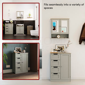 Priano 4-Drawer 1-Door Freestanding Unit - Grey & Oak