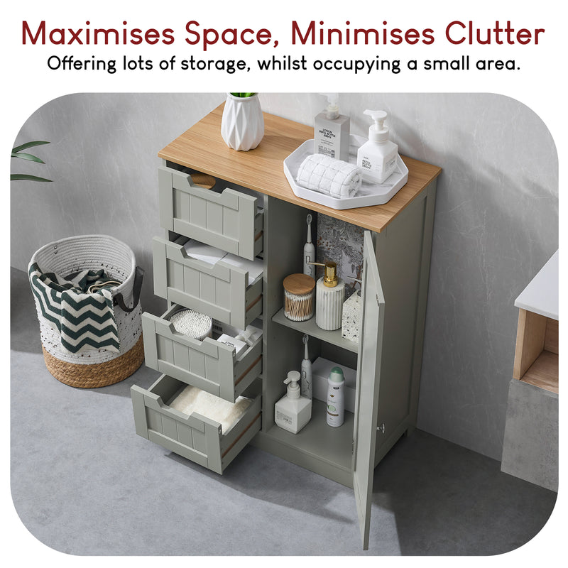 Priano 4-Drawer 1-Door Freestanding Unit - Grey & Oak