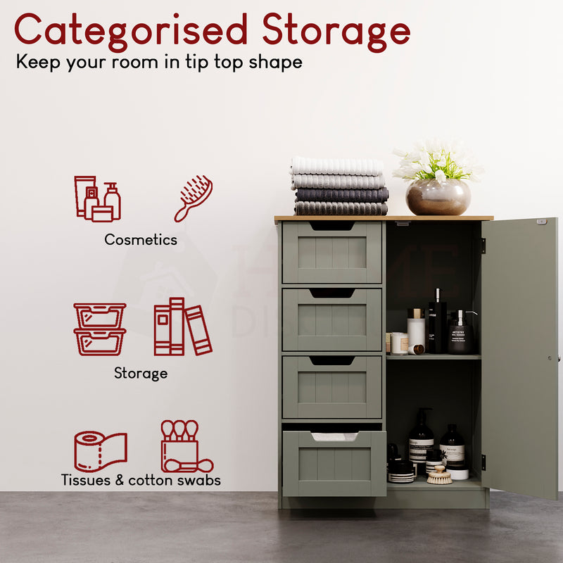 Priano 4-Drawer 1-Door Freestanding Unit - Grey & Oak