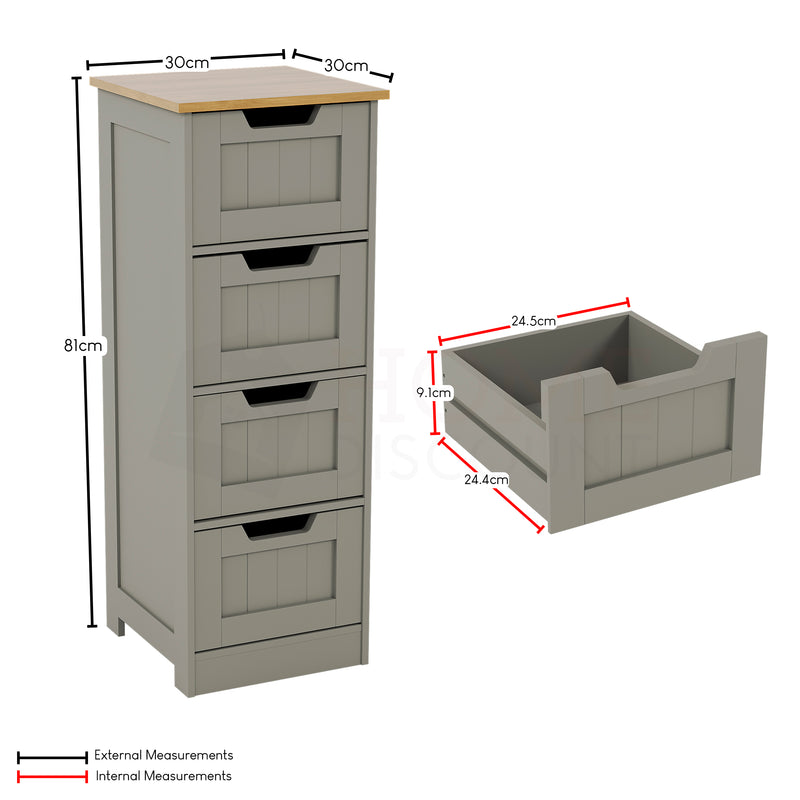 Priano 4-Drawer Freestanding Unit, Grey & Oak