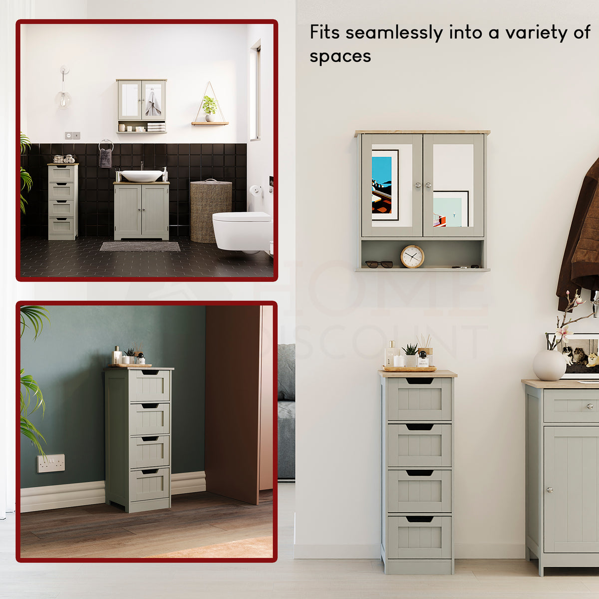 Priano 4-Drawer Freestanding Unit, Grey & Oak