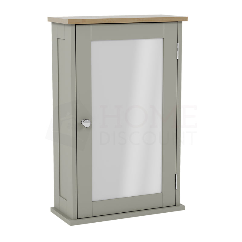 Priano 1-Door Mirrored Wall Cabinet - Grey & Oak