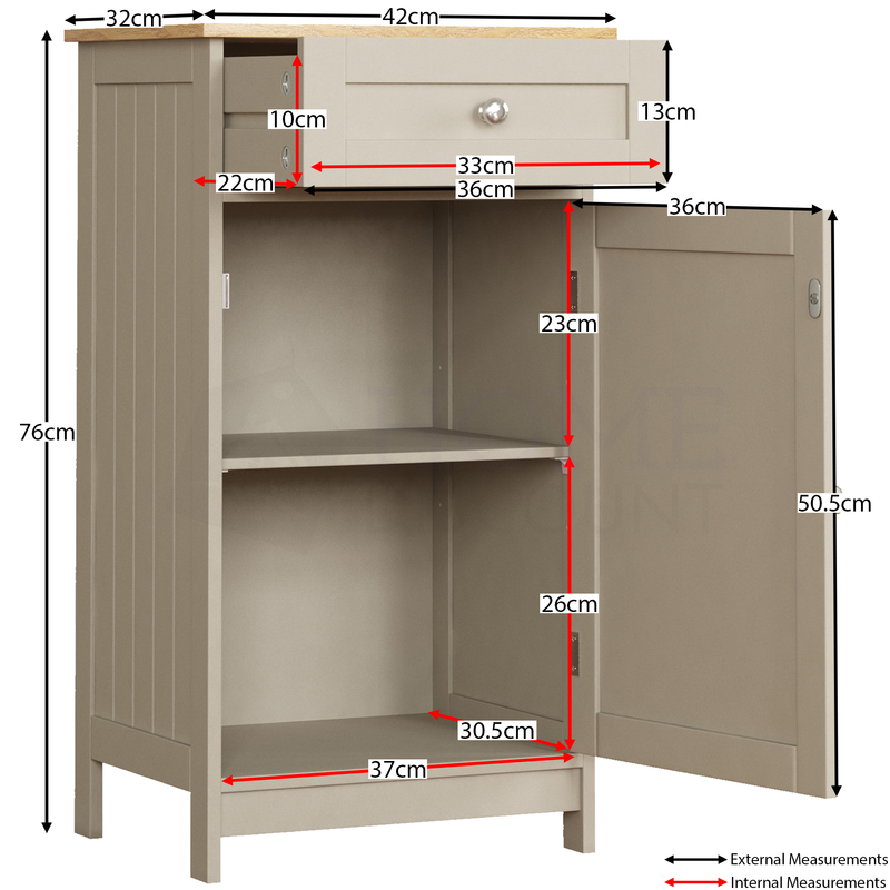Priano 1 Door 1 Drawer Freestanding Cabinet, Grey