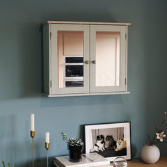 Priano 2-Door Mirrored Wall Cabinet - Grey & Oak