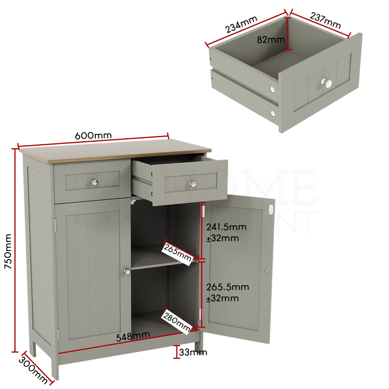 Priano 2-Drawer 2-Door Freestanding Cabinet - Grey