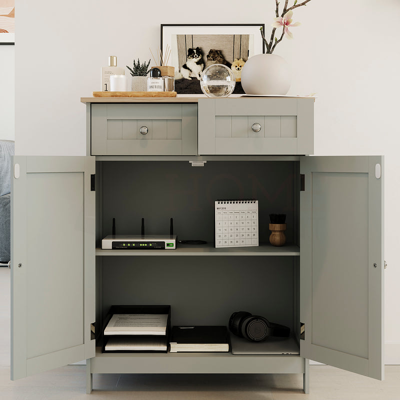 Priano 2-Drawer 2-Door Freestanding Cabinet - Grey