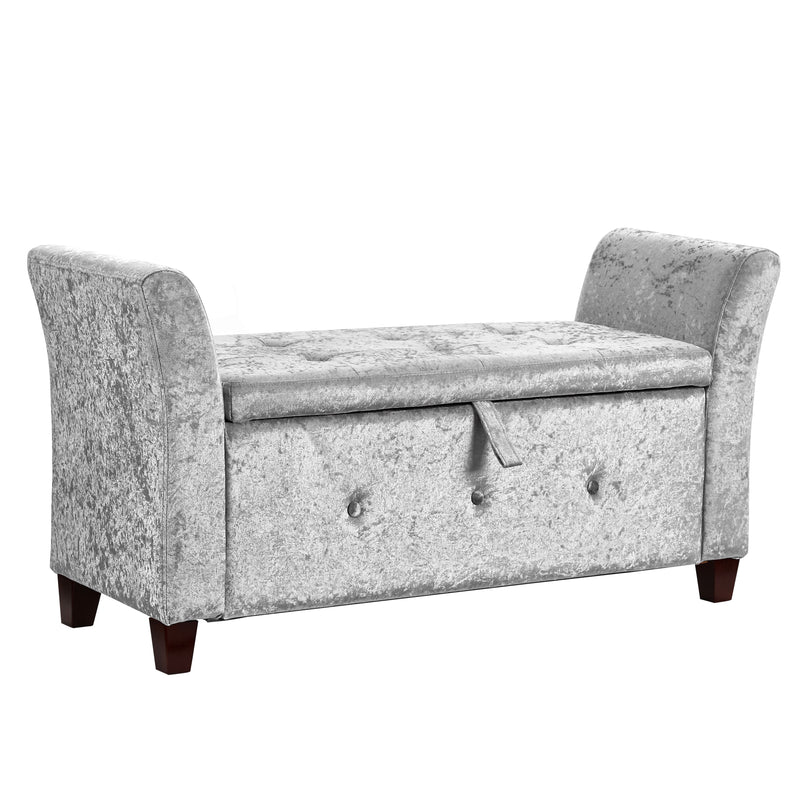 Seville Crushed Velvet Storage Ottoman, Silver UKFR
