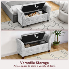 Seville Crushed Velvet Storage Ottoman, Silver UKFR
