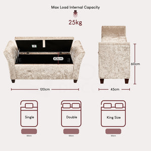Seville Crushed Velvet Storage Ottoman, Champagne UKFR