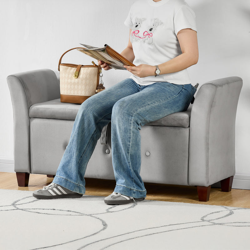 Seville Velvet Storage Ottoman, Light Grey UKFR
