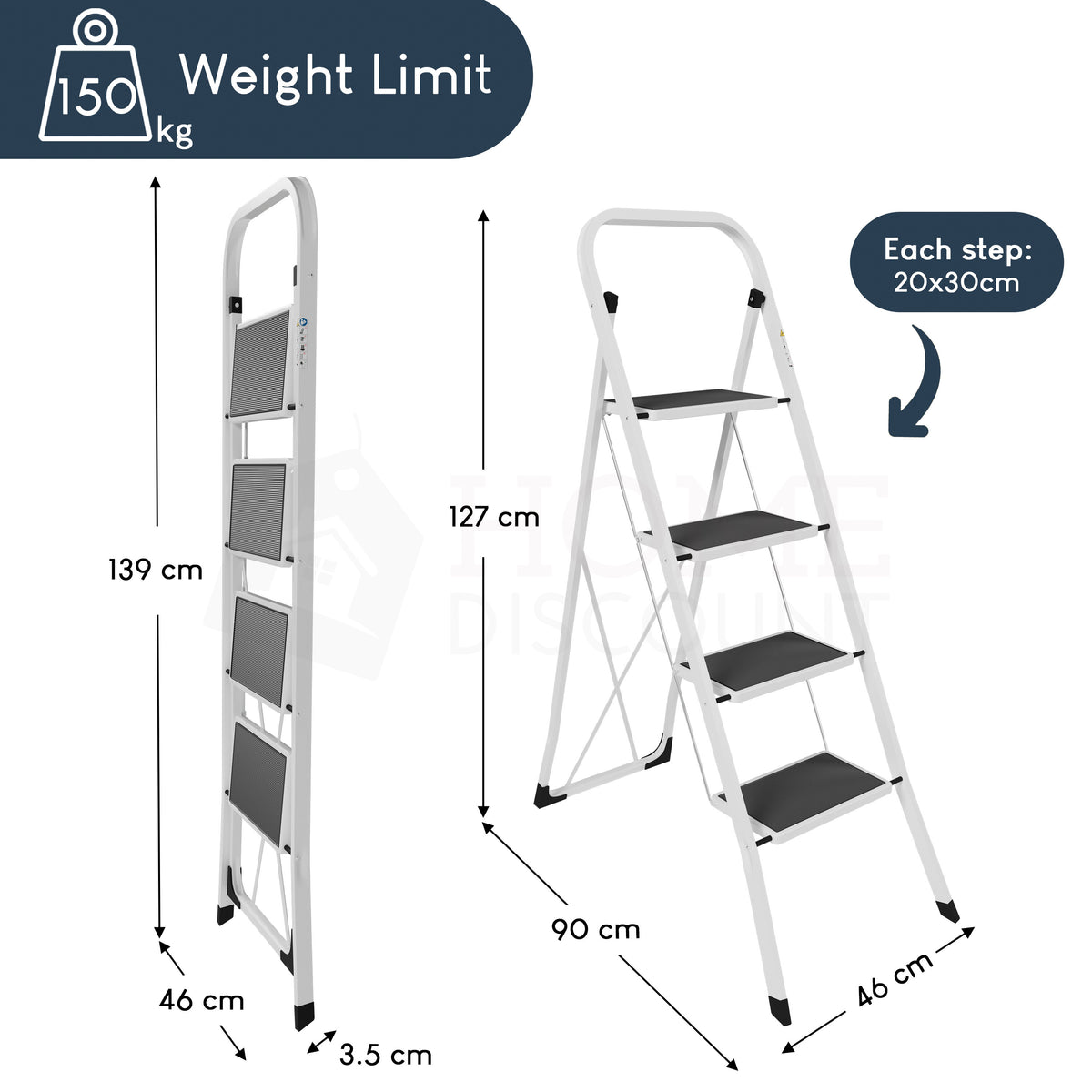 4-Step Ladder With Anti-Slip Matti-Slip Mat                                                      Product Colour: White, Black