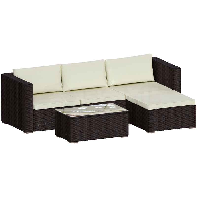 Hampton 4 Seater Corner Rattan Set, Brown & Outdoor Patio Furniture Cover