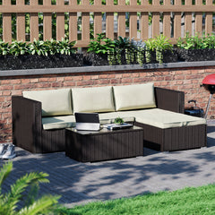 Hampton 4 Seater Corner Rattan Set, Brown & Outdoor Patio Furniture Cover