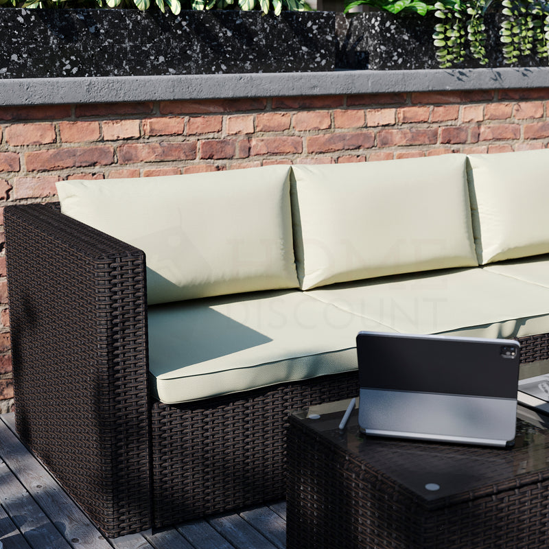 Hampton 4 Seater Corner Rattan Set, Brown & Outdoor Patio Furniture Cover
