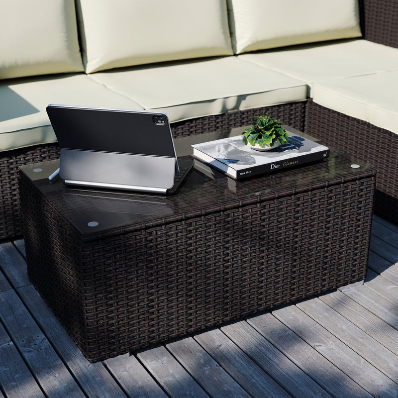 Hampton 4 Seater Corner Rattan Set, Brown & Outdoor Patio Furniture Cover
