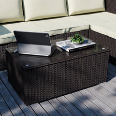 Hampton 4 Seater Corner Rattan Set, Brown & Outdoor Patio Furniture Cover