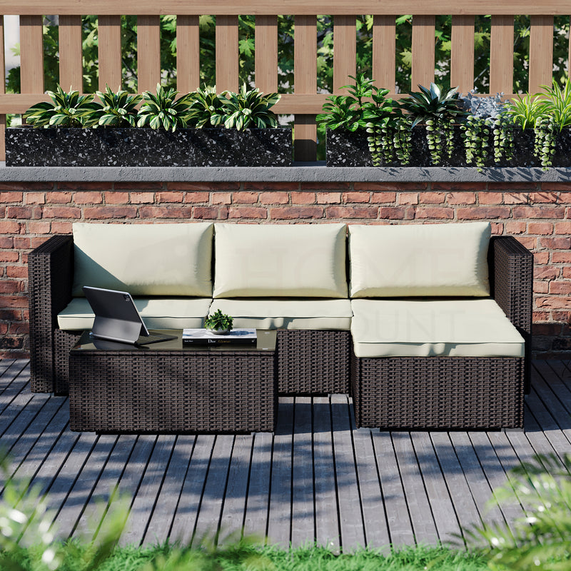 Hampton 4 Seater Corner Rattan Set, Brown & Outdoor Patio Furniture Cover