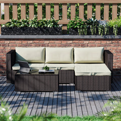 Hampton 4 Seater Corner Rattan Set, Brown & Outdoor Patio Furniture Cover