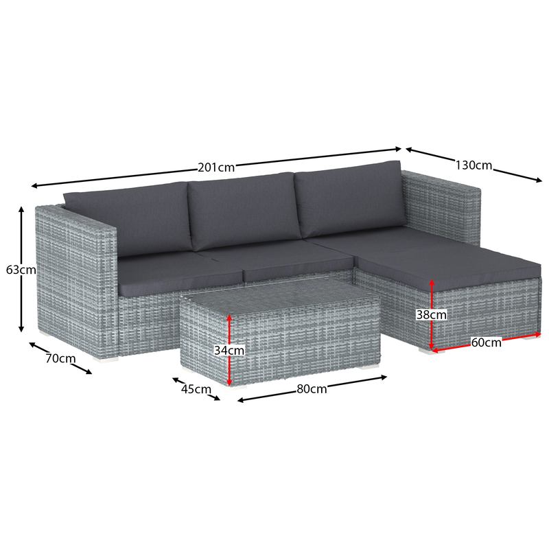 Hampton 4 Seater Corner Rattan Set, Grey & Outdoor Patio Furniture Cover
