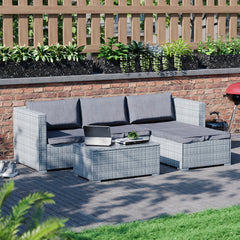 Hampton 4 Seater Corner Rattan Set, Grey & Outdoor Patio Furniture Cover