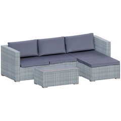 Hampton 4 Seater Corner Rattan Set, Grey & Outdoor Patio Furniture Cover
