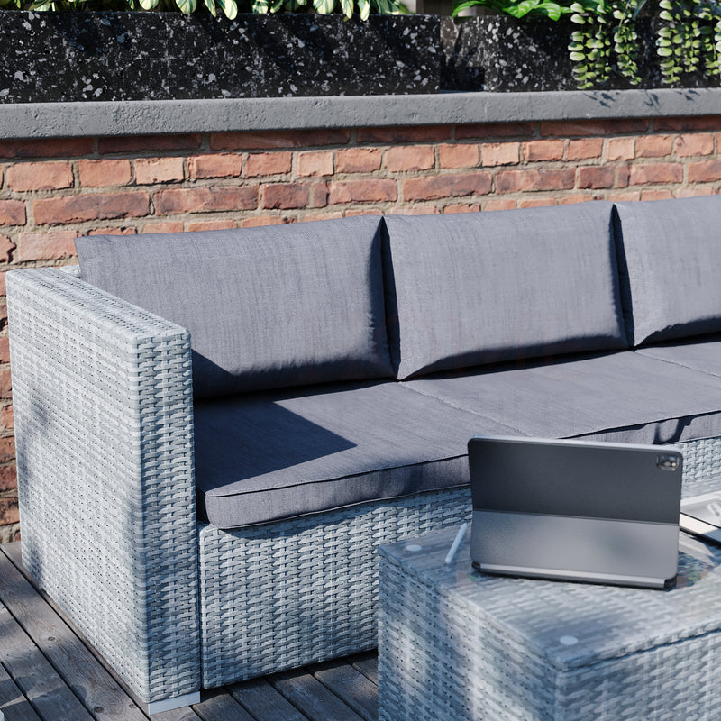 Hampton 4 Seater Corner Rattan Set, Grey & Outdoor Patio Furniture Cover