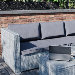 Hampton 4 Seater Corner Rattan Set, Grey & Outdoor Patio Furniture Cover