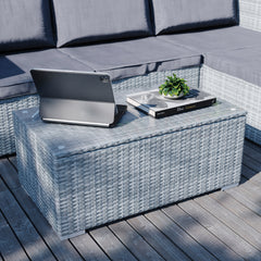 Hampton 4 Seater Corner Rattan Set, Grey & Outdoor Patio Furniture Cover
